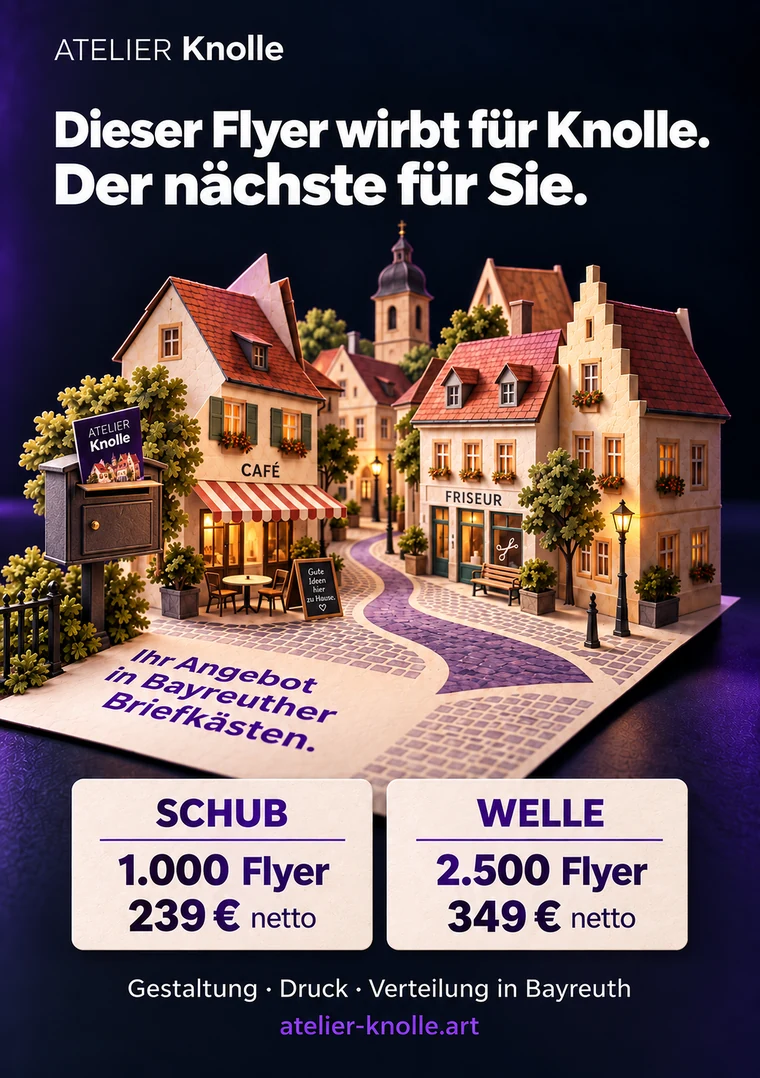 Atelier Knolle Flyer für Flyeraktionen in Bayreuth